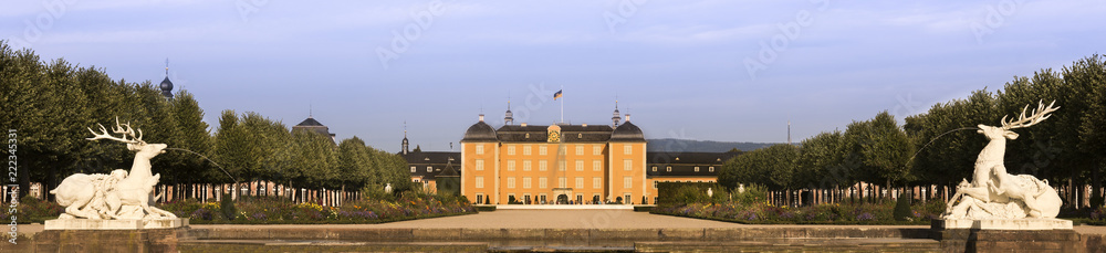 Fototapeta premium Schwetzingen Castle. Castle garden with deer sculpture. Schwetzingen, Baden Wuerttemberg, Germany, Europe