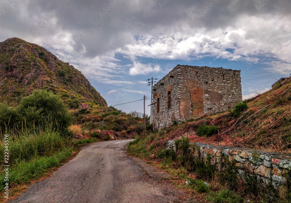 landscape, sky, house, old, nature, road, stone, hill, mountain, castle, blue, building, architecture, grass, countryside, ancient, green, church, summer, travel, clouds, ruins, rural, wall, tourism, 