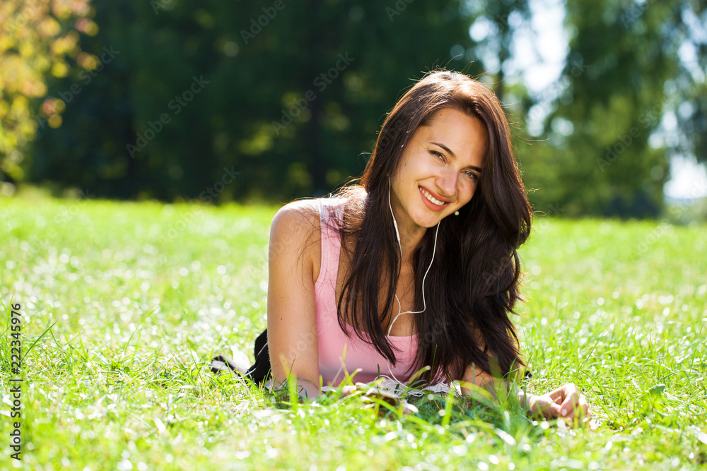 Happy beautiful brunette girl calling by phone Happy beautiful brunette girl calling by phone