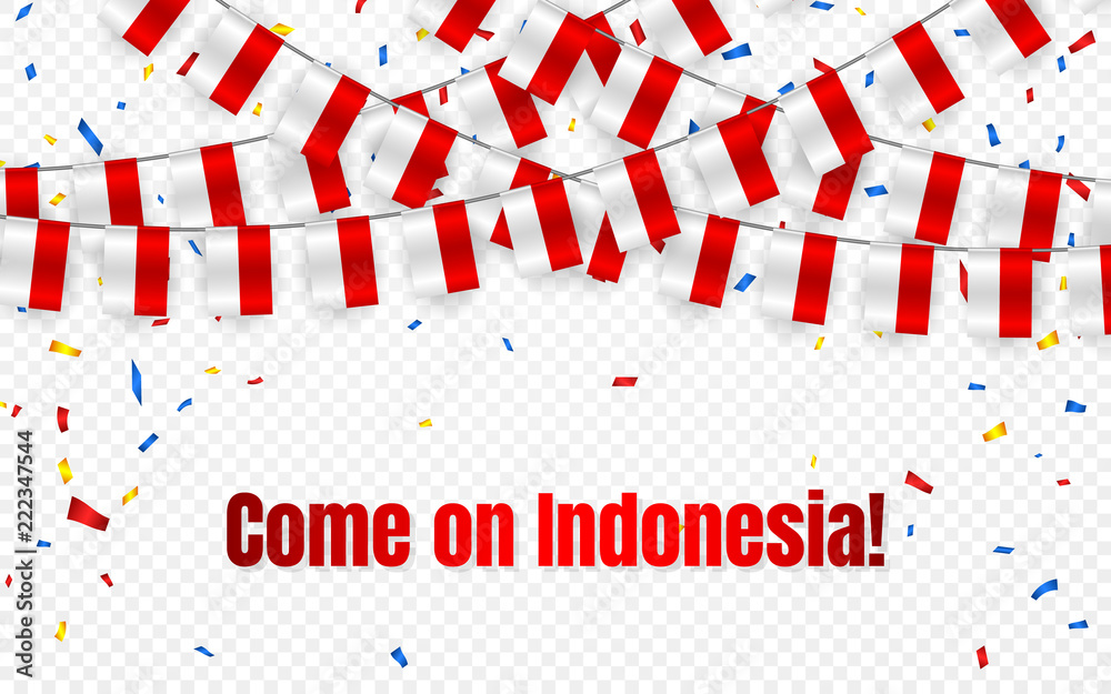 Indonesia garland flag with confetti on transparent background, Hang bunting for celebration template banner, Vector illustration Indonesia garland flag with confetti on transparent background, Hang bunting for celebration template banner, Vector illustration