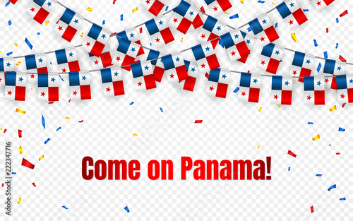 Panama garland flag with confetti on transparent background, Hang bunting for celebration template banner, Vector illustration