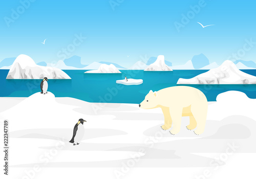 Cartoon Arctic Ice Landscape Outdoor Scene. Vector