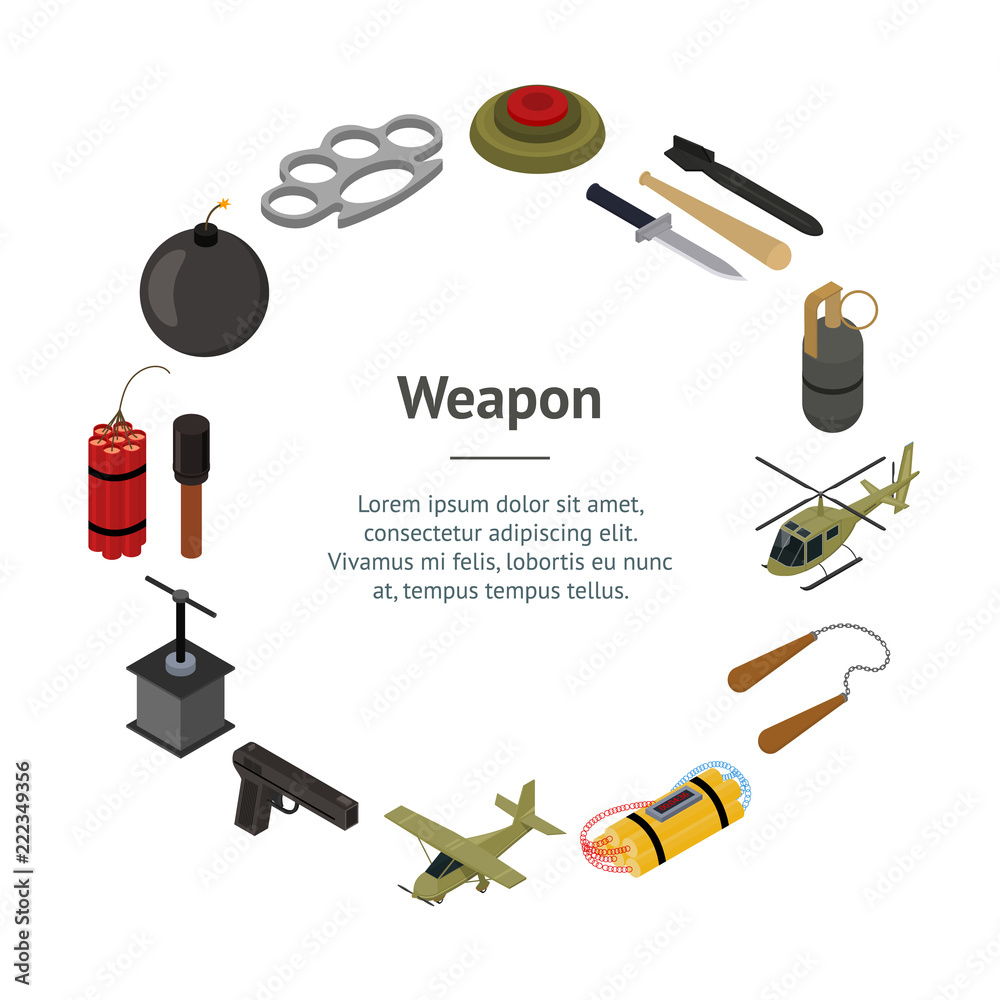 Naklejka premium Weapons 3d Banner Card Circle Isometric View. Vector