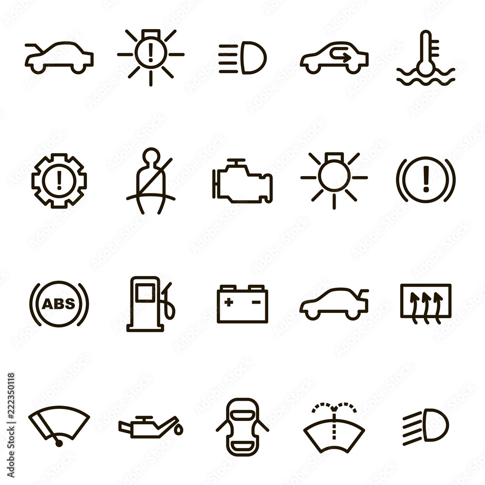 Car Dashboard Signs Black Thin Line Icon Set. Vector Stock Vector ...