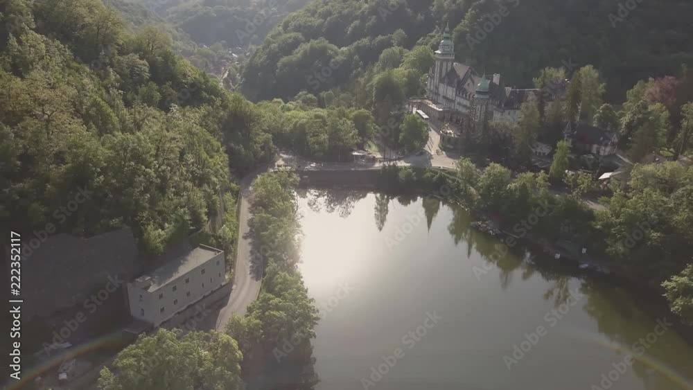 Aerial view to lake near by Lillafured Castle, near Miskolc in the Eastern part of Bukk Mountains Aerial view to lake near by Lillafured Castle, near Miskolc in the Eastern part of Bukk Mountains