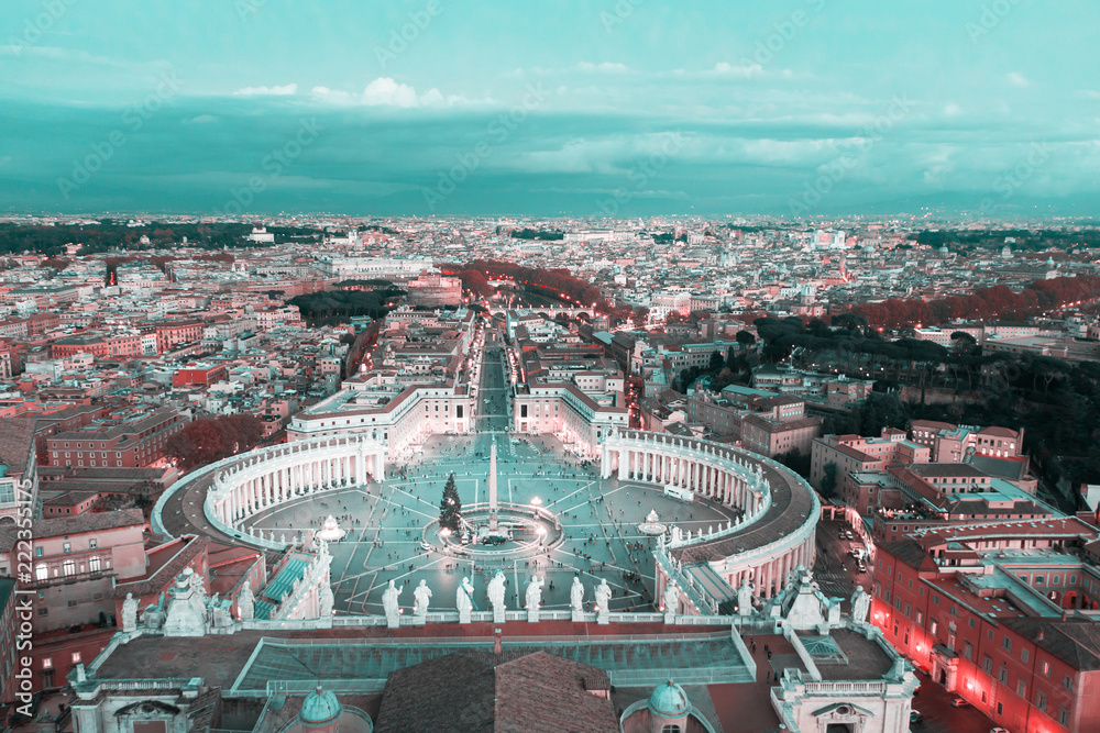 Aerial view on Rome, Italy. Evening. Toned image. Selective focus.