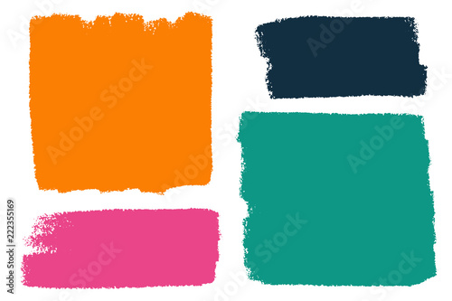 Vector set of hand drawn brush strokes and stains in various geometric shapes for backdrops. Colorful artistic hand drawn rectangular backgrounds.