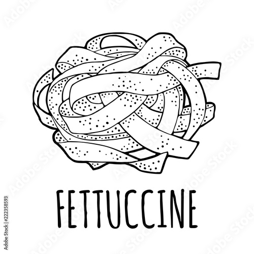 Fettuccine. Vector vintage engraving black illustration isolated on white background.