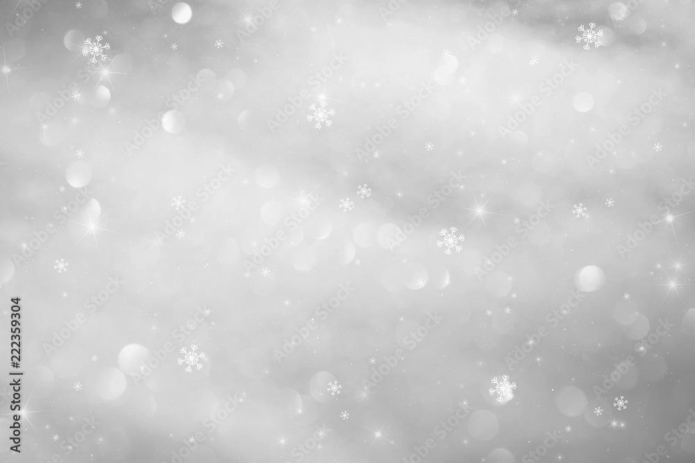 Winter bokeh light background with sparkle and snowflakes. Illustration background.