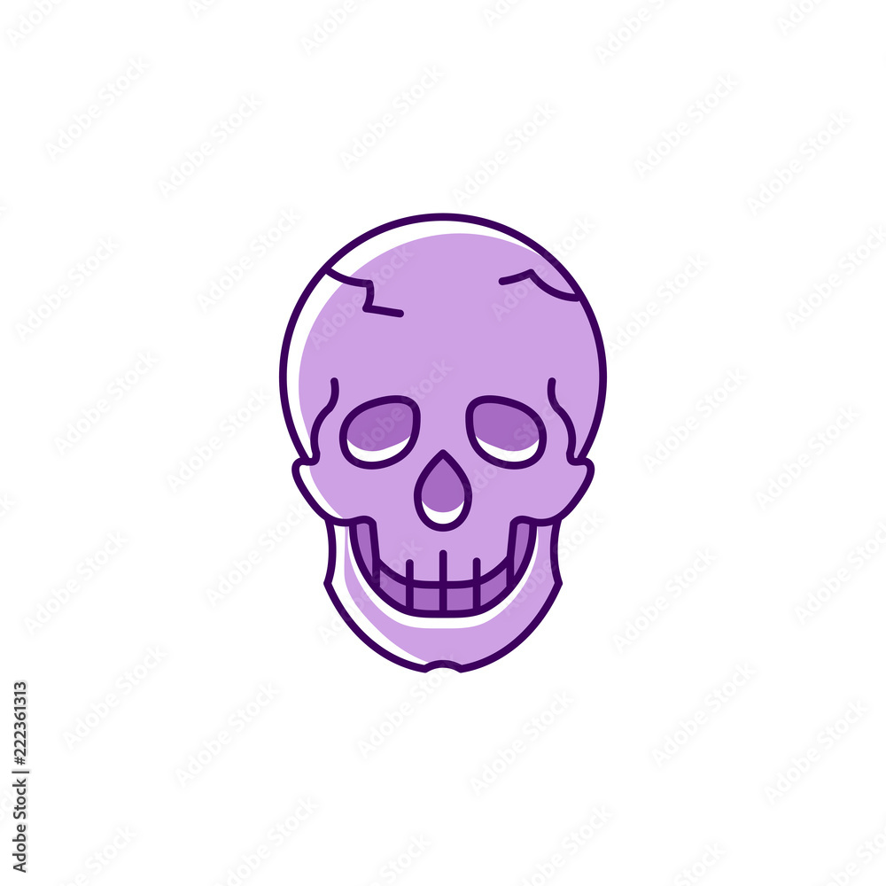 Skull icon, Colorful flat skull logo. Thin line art design, Vector outline illustration