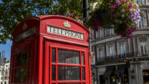 Red british telephone box in London UK  Great Britain .
