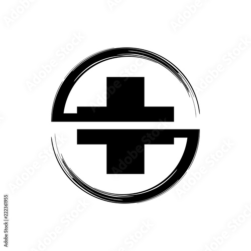 Logotipo cruz en circulo girando en horizontal en color negro