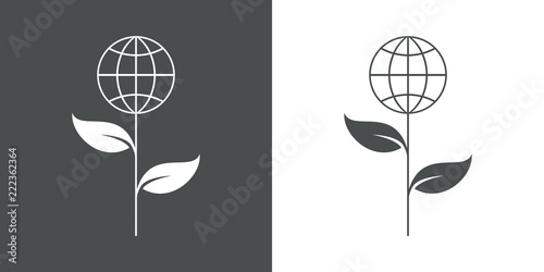 Logotipo global con hojas en gris y blanco