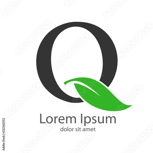 Logotipo letra Q gris con hoja verde