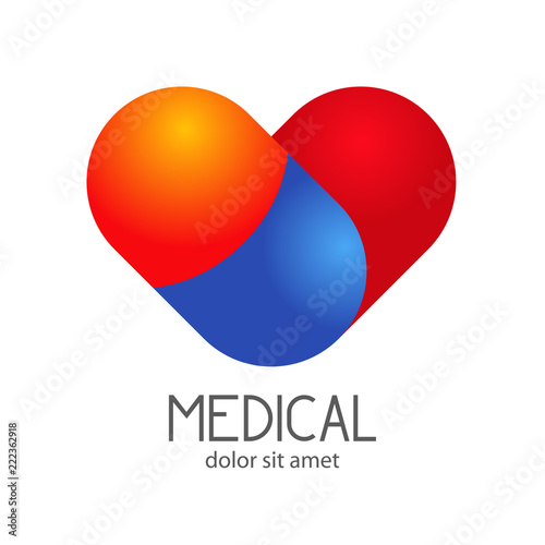 Logotipo MEDICAL con corazon con pildora naranja y azul