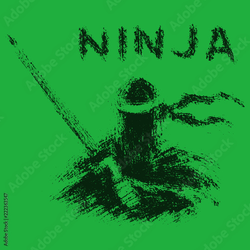 Ninja with sword. Vector illustration.