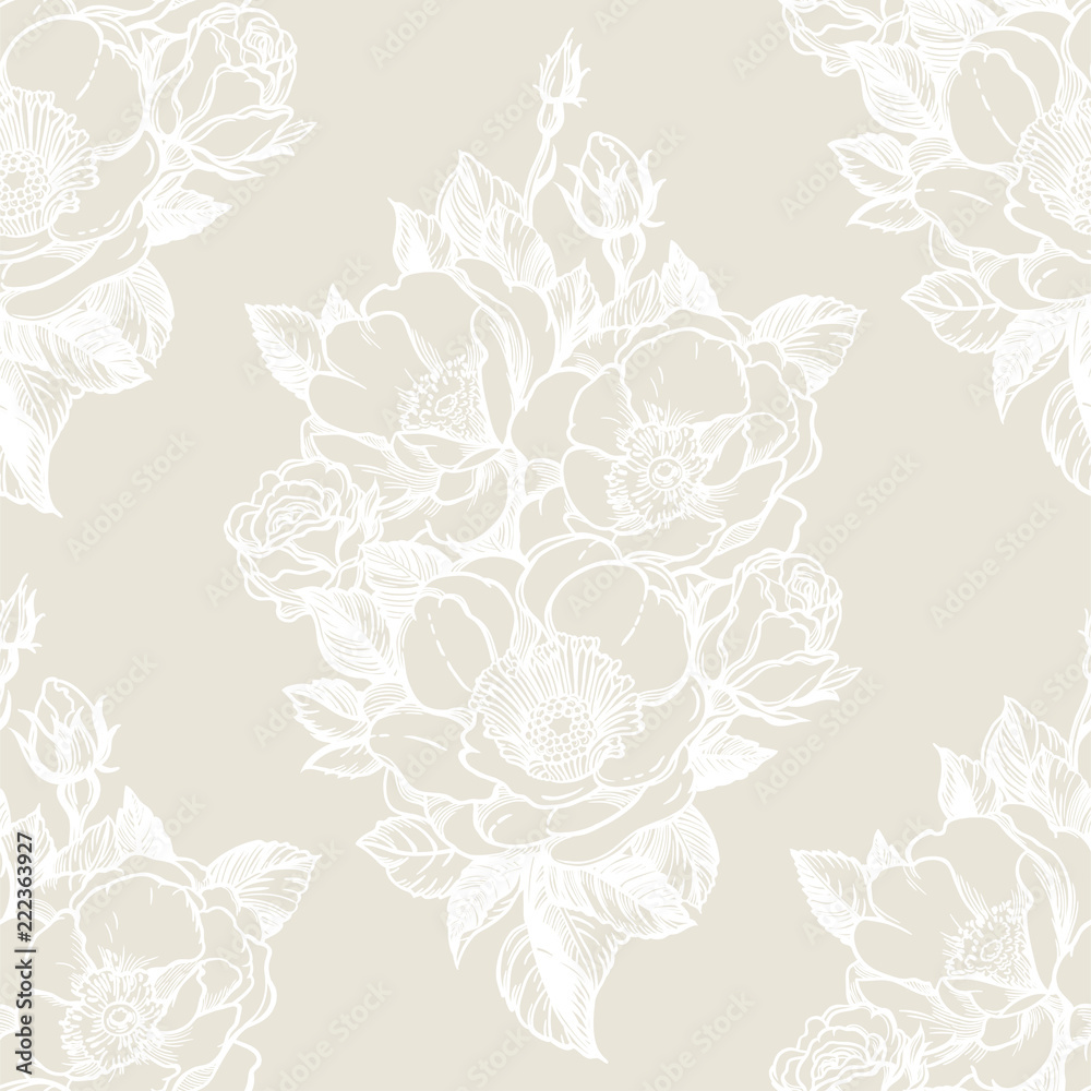 Fototapeta premium Vector seamless pattern with peony flowers.