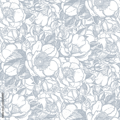 Vector seamless pattern with peony flowers.