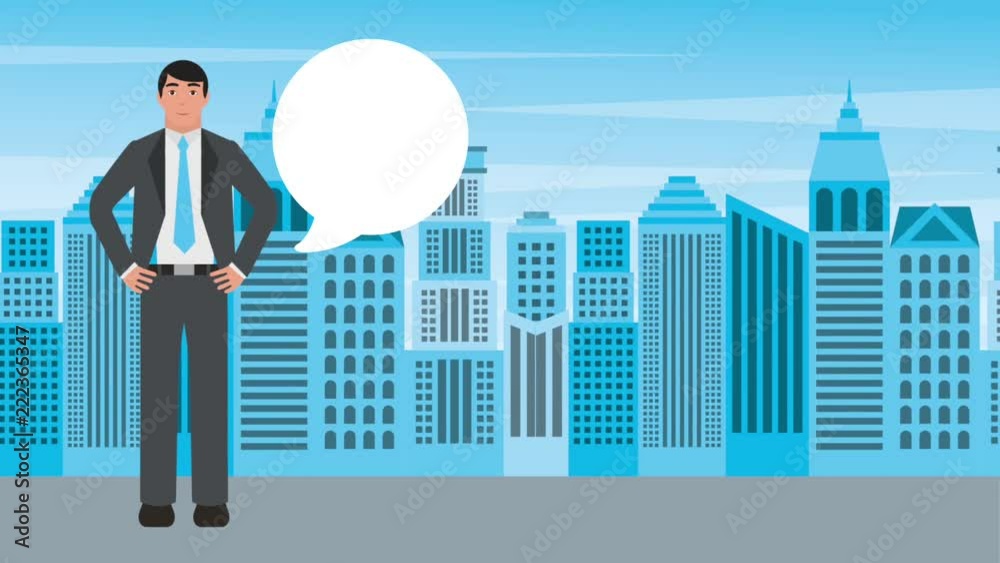businessman with hands on waist talking with city background businessman with hands on waist talking with city background