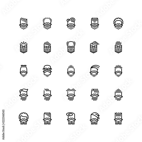 Twenty five  icons of male haircuts, beard, mustaches isolated on white background. Emoji and avatars flat style set.