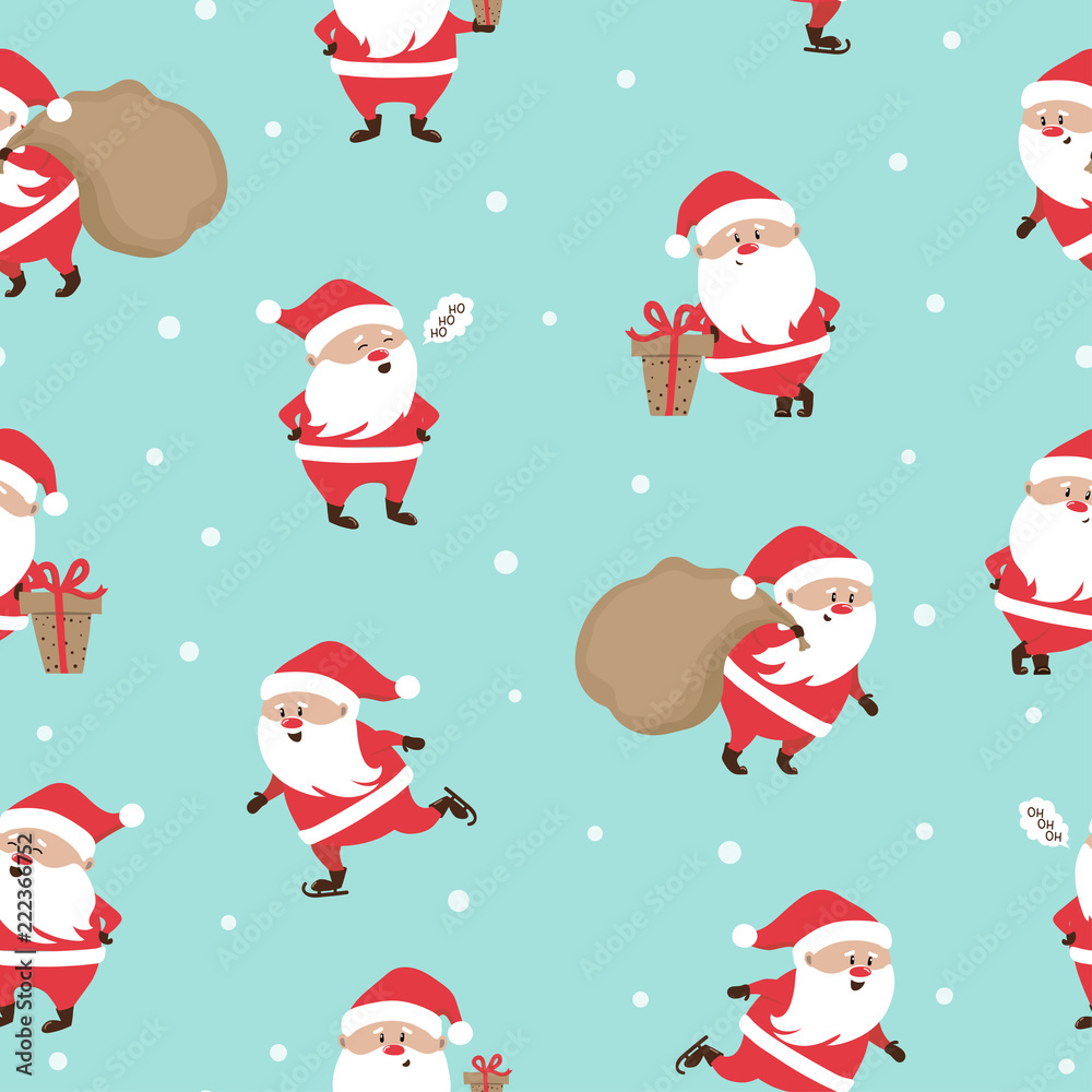 Merry Christmas seamless pattern with cute Santa Claus. Wrapping paper design. Merry Christmas seamless pattern with cute Santa Claus. Wrapping paper design.