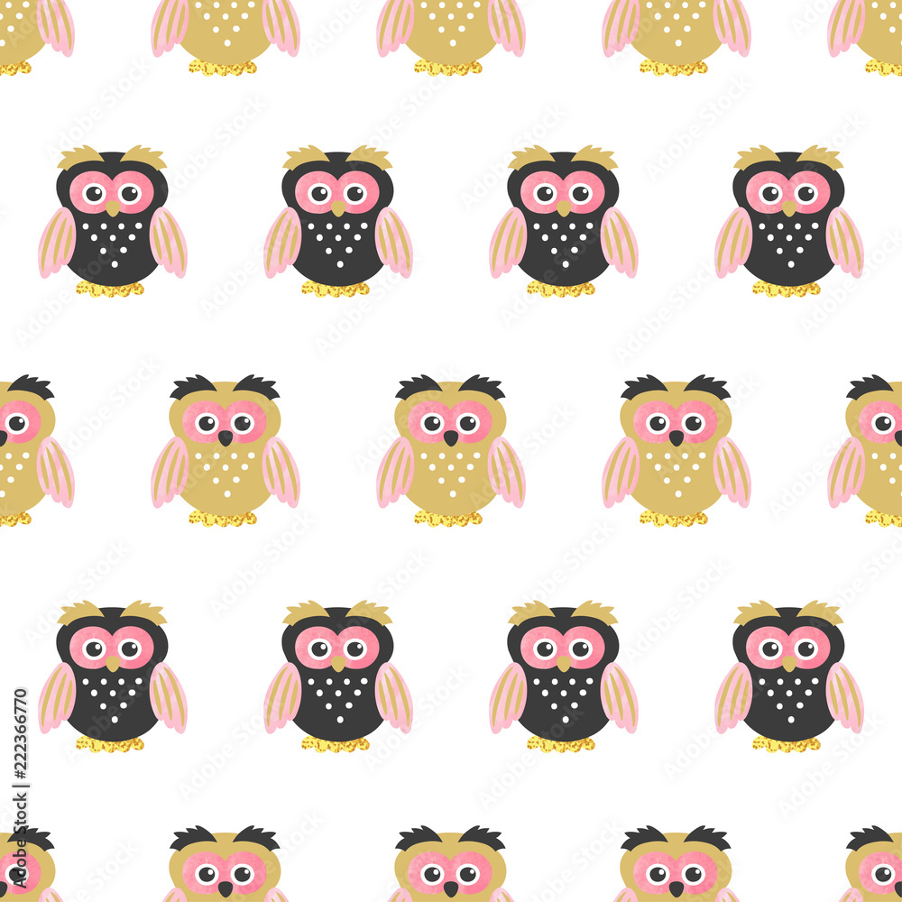 Seamless cute owls pattern. Vector childish illustration. Baby print. Seamless cute owls pattern. Vector childish illustration. Baby print.