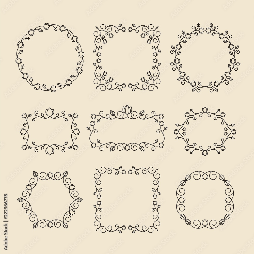 Vintage ornaments and dividers. Design elements set. Ornate floral frames and banners. Vector graphic elements for design.