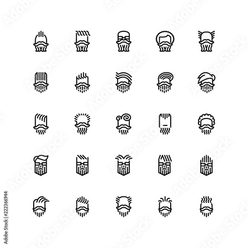 Twenty five  icons of male haircuts, beard, mustaches isolated on white background. Emoji and avatars flat style set.