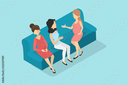 Pregnant women sitting on the couch in waiting hall