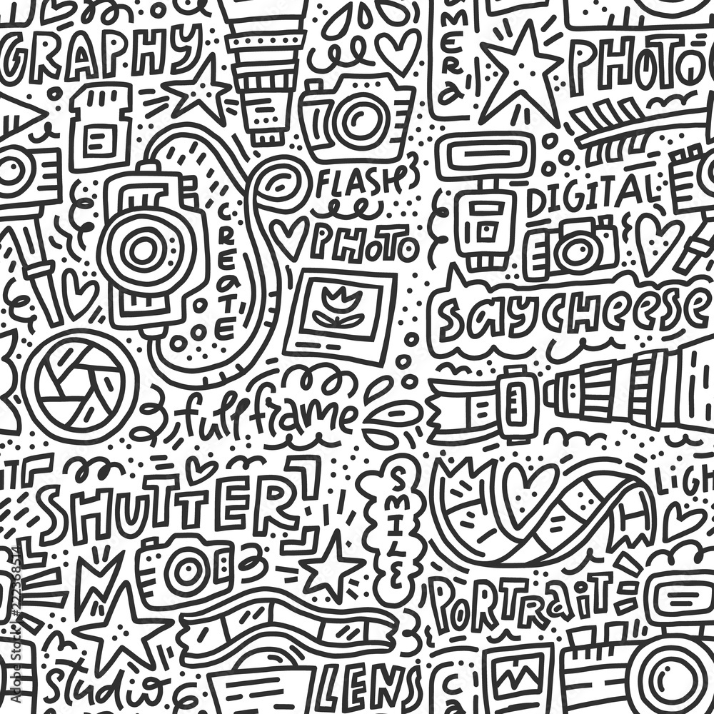 Photo doodle seamless pattern