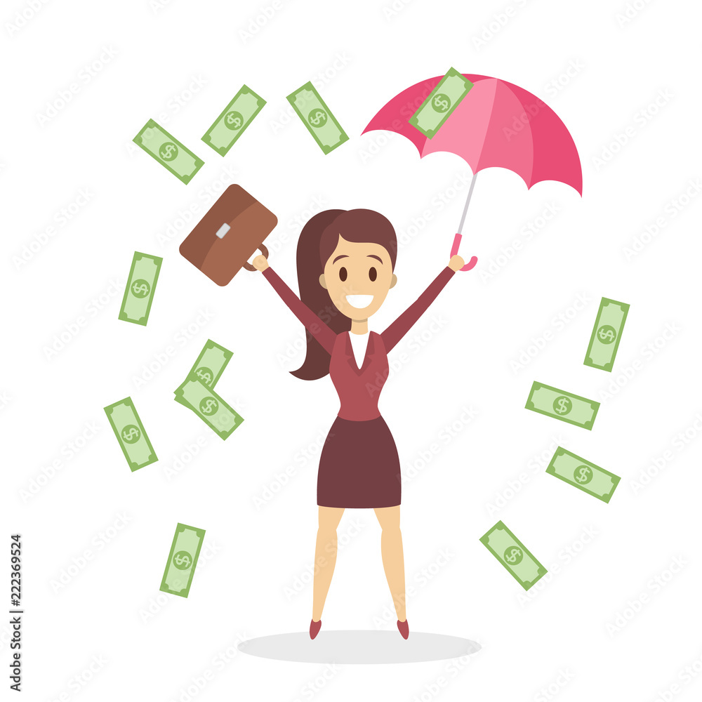 Happy business woman jumping surrounded by money Happy business woman jumping surrounded by money