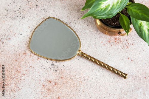 Vintage brass hand mirror