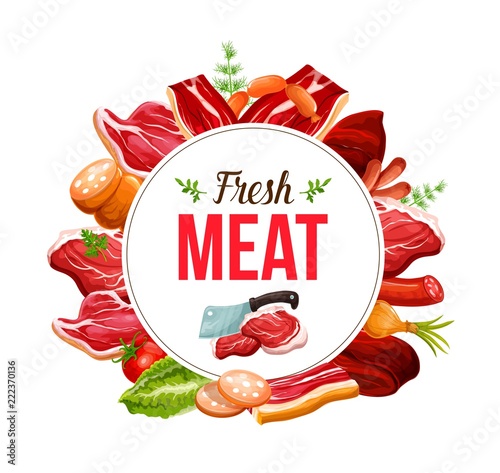 Meat from butchery shop sign with knife