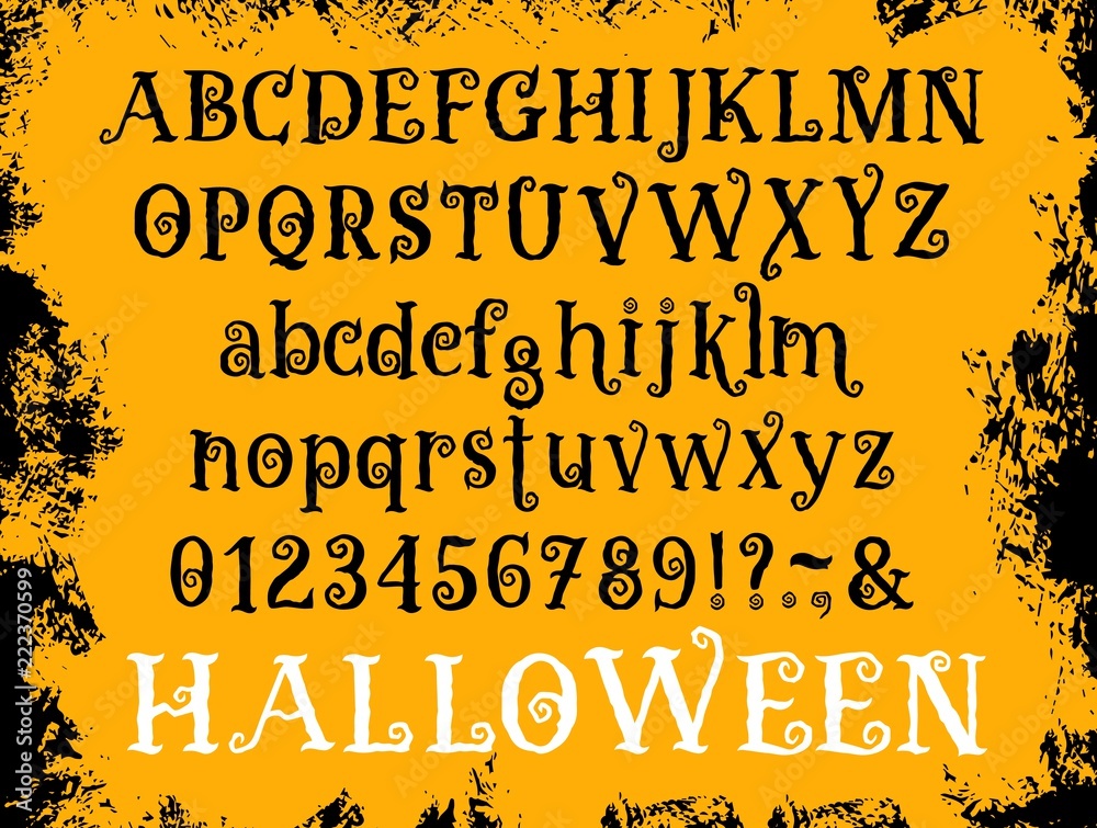 Fototapeta premium Halloween cartoon type font vector set