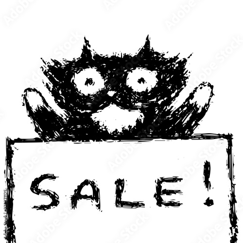 Cute fur sale cat. Vector illustration.