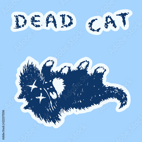 Cute fur the cat is dead and lies. Vector illustration.