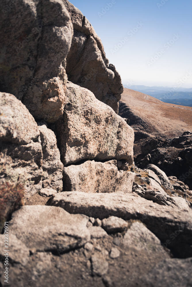 Rock formations at the top of Mount Evans in Colorado. 