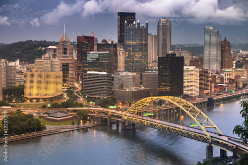 Pittsburgh city downtown skyline landscape view over the Monongahela and Allegheny River photo