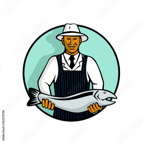 African American Fishmonger Holding Trout