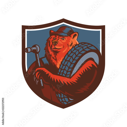 Russian Bear Tireman Shield Mascot