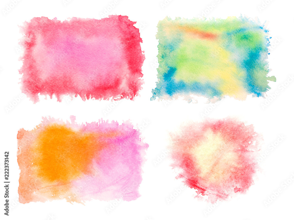 Set of colored watercolor splashes isolated on white background. Hand drawn painting