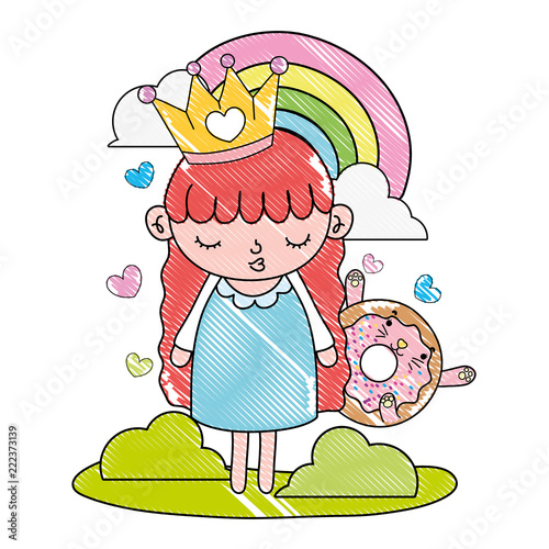 grated girl with crown and kawaii cat donut
