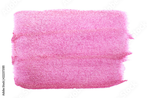 Pink metallic watercolor stroke on white. Bright luxury background.