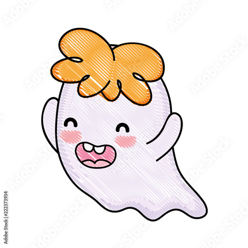 grated happy ghost character with curly hair