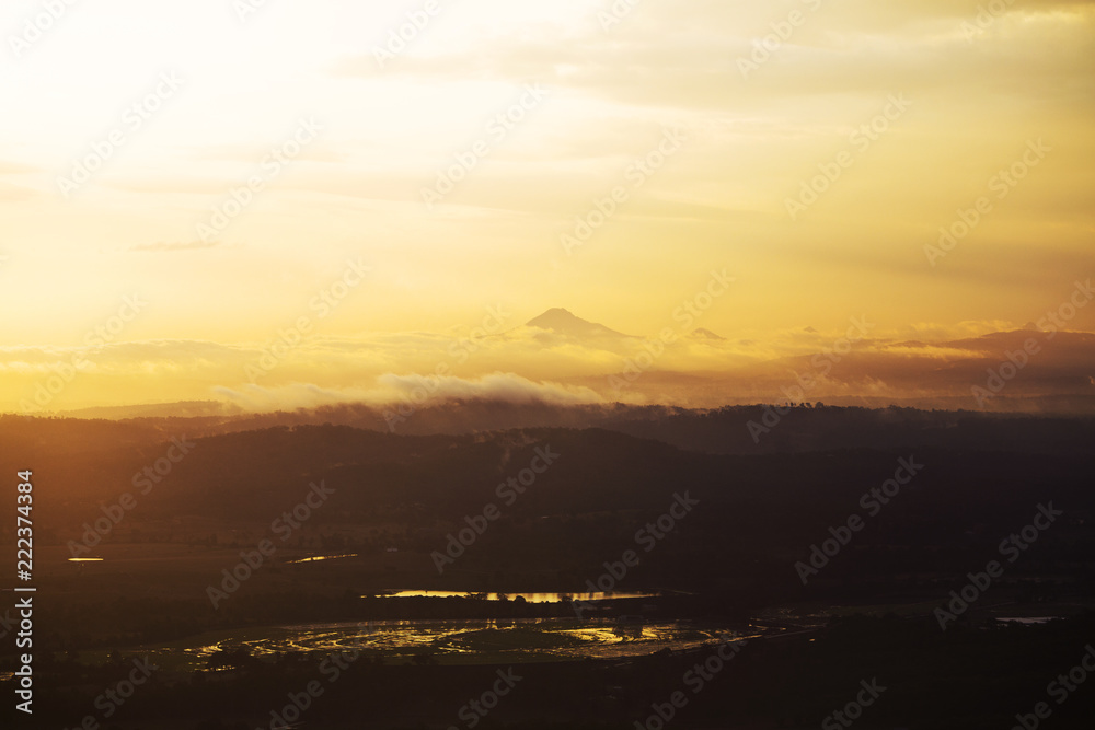Mt Flinders and the valley in cloud cover at sunset Mt Flinders and the valley in cloud cover at sunset