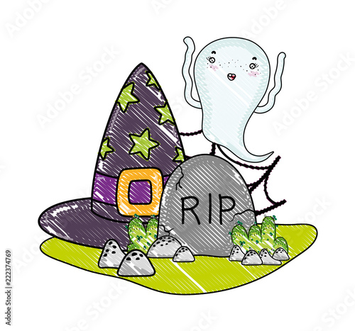 grated ghost and with hat with rip stone