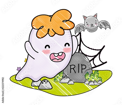grated ghost with bat and rip stone with spiderweb