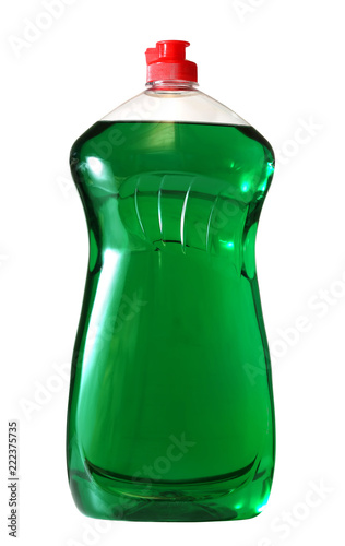 cleaning equipment .colored plastic bottles with Detergent isolated on white background .