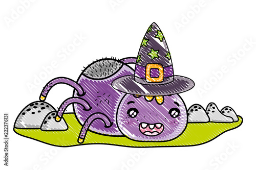 grated happy spider character with witch hat