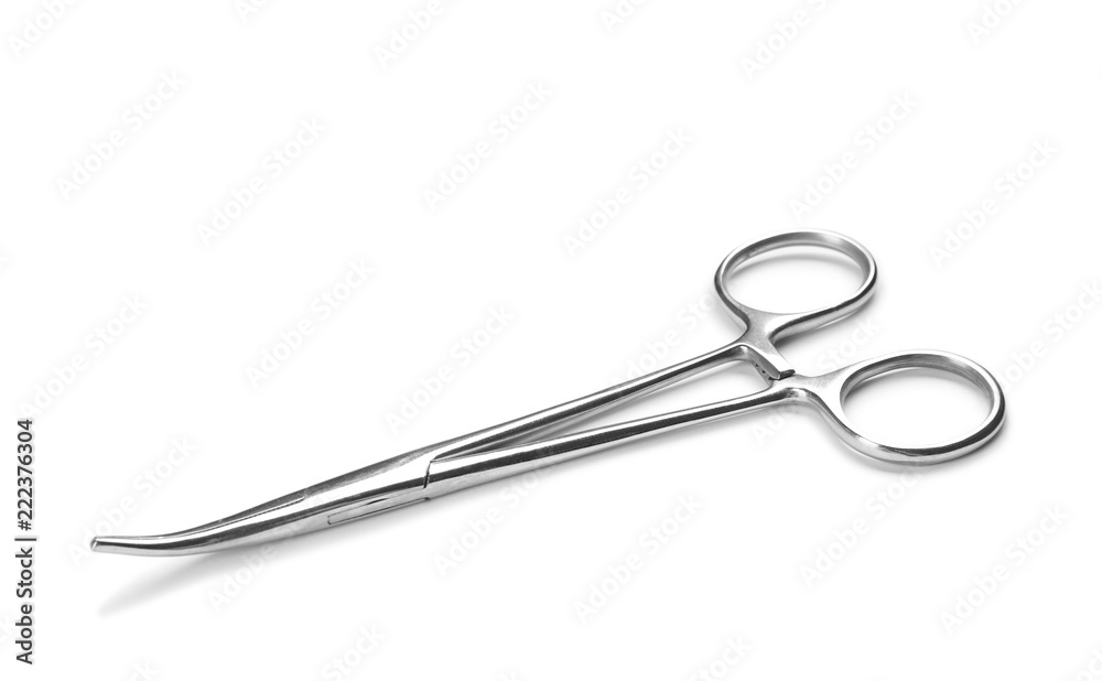 Surgical forceps on white background. Medical tool Surgical forceps on white background. Medical tool